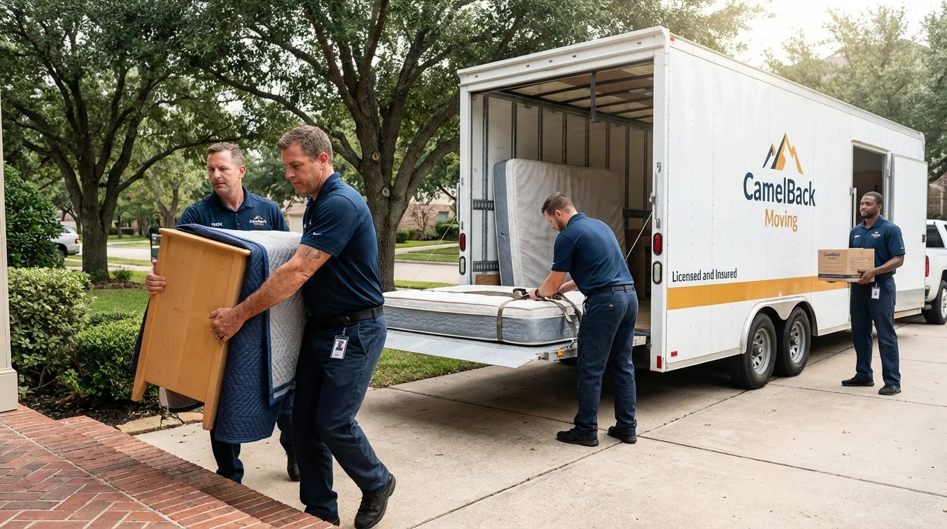 Crew loading residential truck for cross-state move from Cumberland, WI