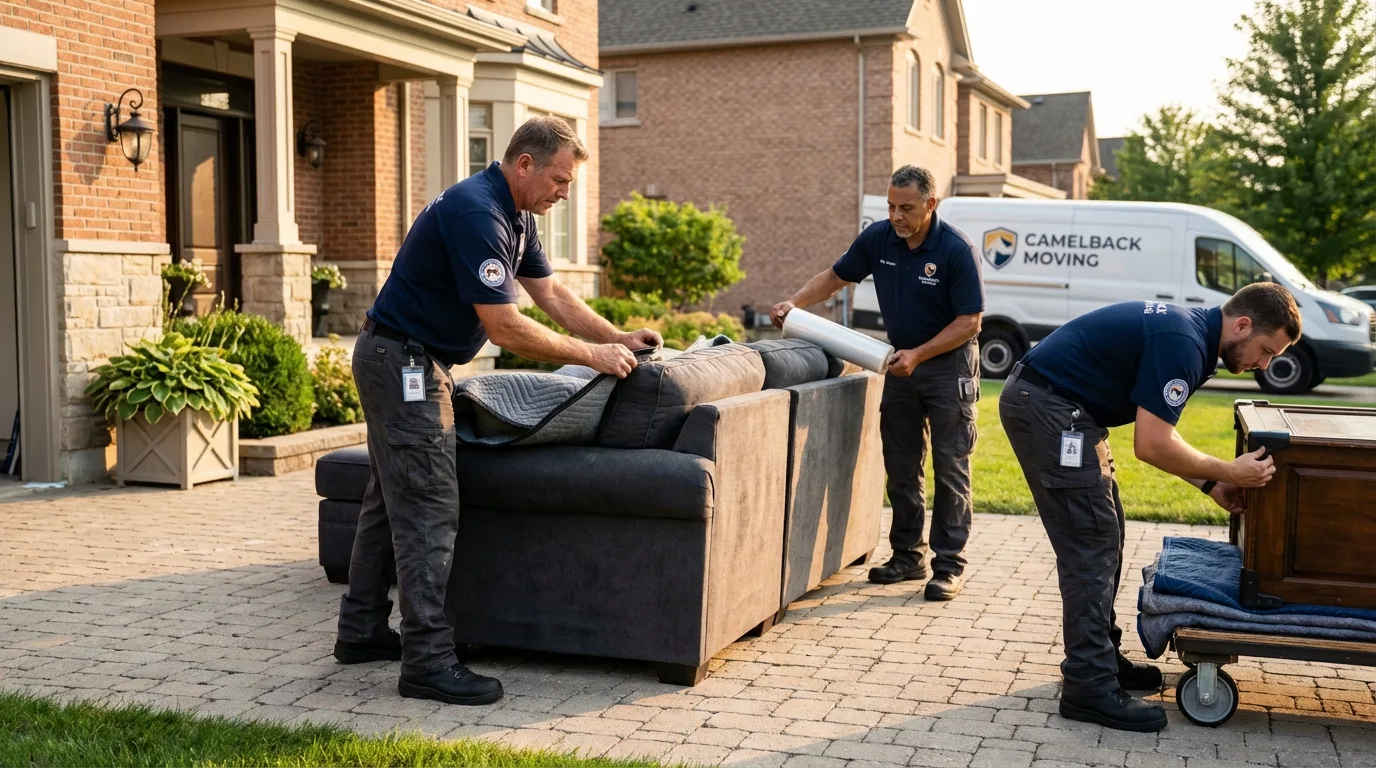 Large estate moving crew wrapping furniture in Cumberland, WI