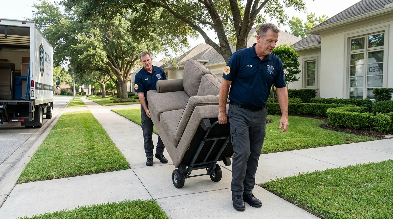 Local residential moving crew loading furniture in Cumberland, WI